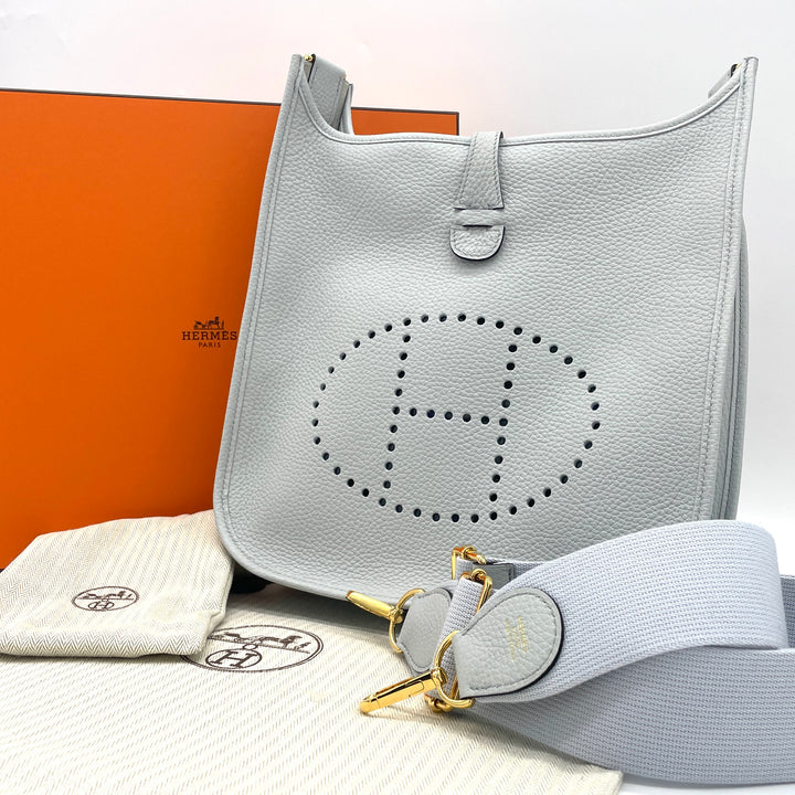 HERMÈS　新品未使用　エブリン　ショルダーバッグ　ブルーペール　ゴールド金具
